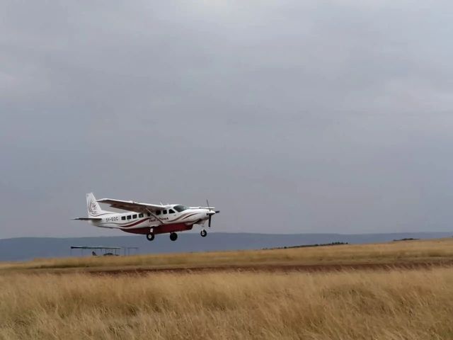 A plane readies for landing at the Keekorok airstrip at the Masai Mara National Reserve